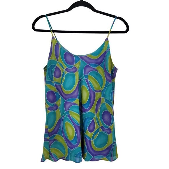 Vintage 70s 2pc Skirt Set L Geometric Psychedelic Maxi Tank Blue Green Mod Funky - Picture 12 of 16